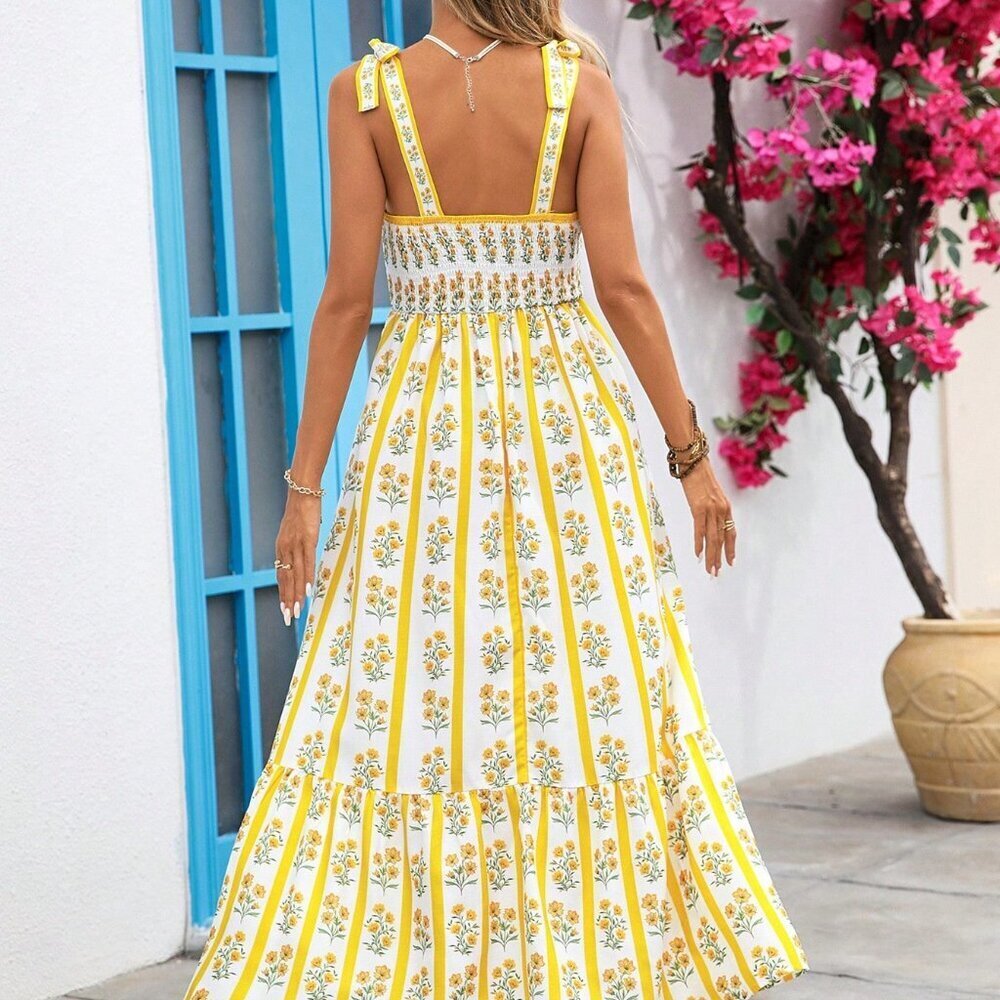 Multicolor Boho Women's Vacation Floral Print Sundress - Picture 2 of 7